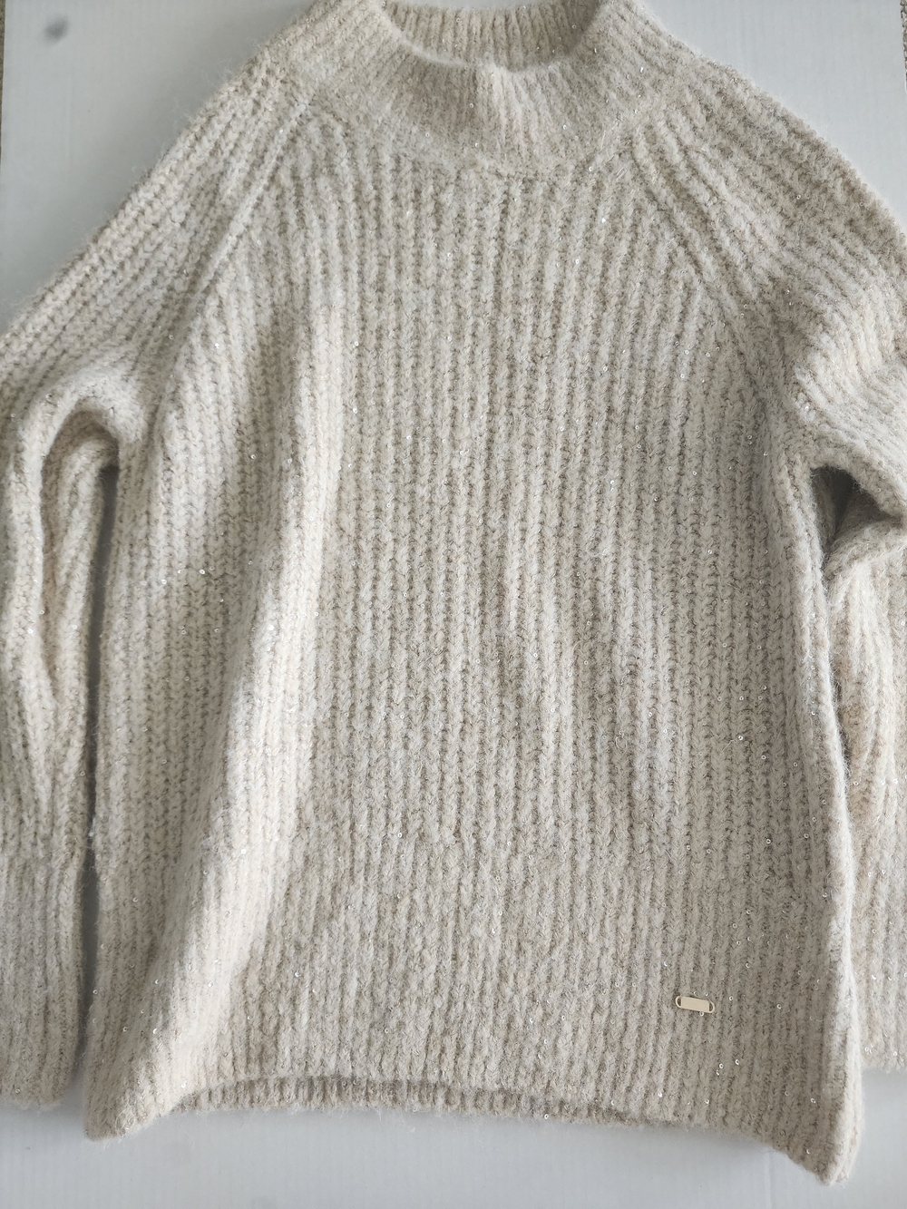 Guess Cozy Sparkaly Cream Textured Knit Sweater